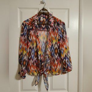 Multiple colored tie up sheer blouse, size Large, no boundaries